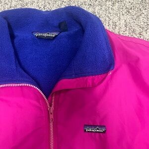 Vintage 90s Patagonia Bomber Jacket, Pink Shell with Purple Fleece